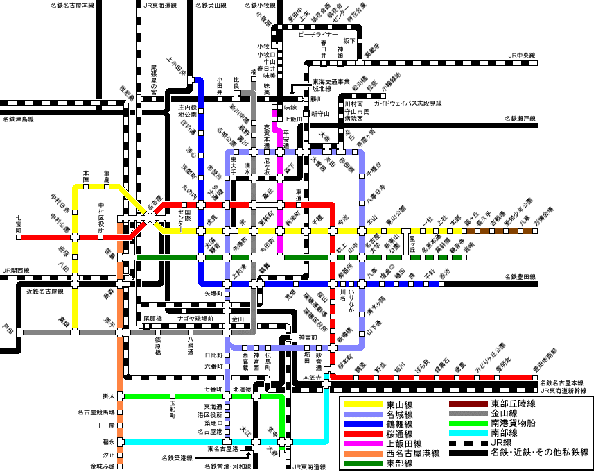 名古屋周辺軌道系交通機関路線図